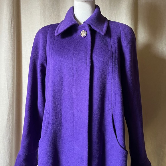 Vintage Forstmann Purple Wool Coat Womens M L Swing Long USA 43" Length - Picture 3 of 10